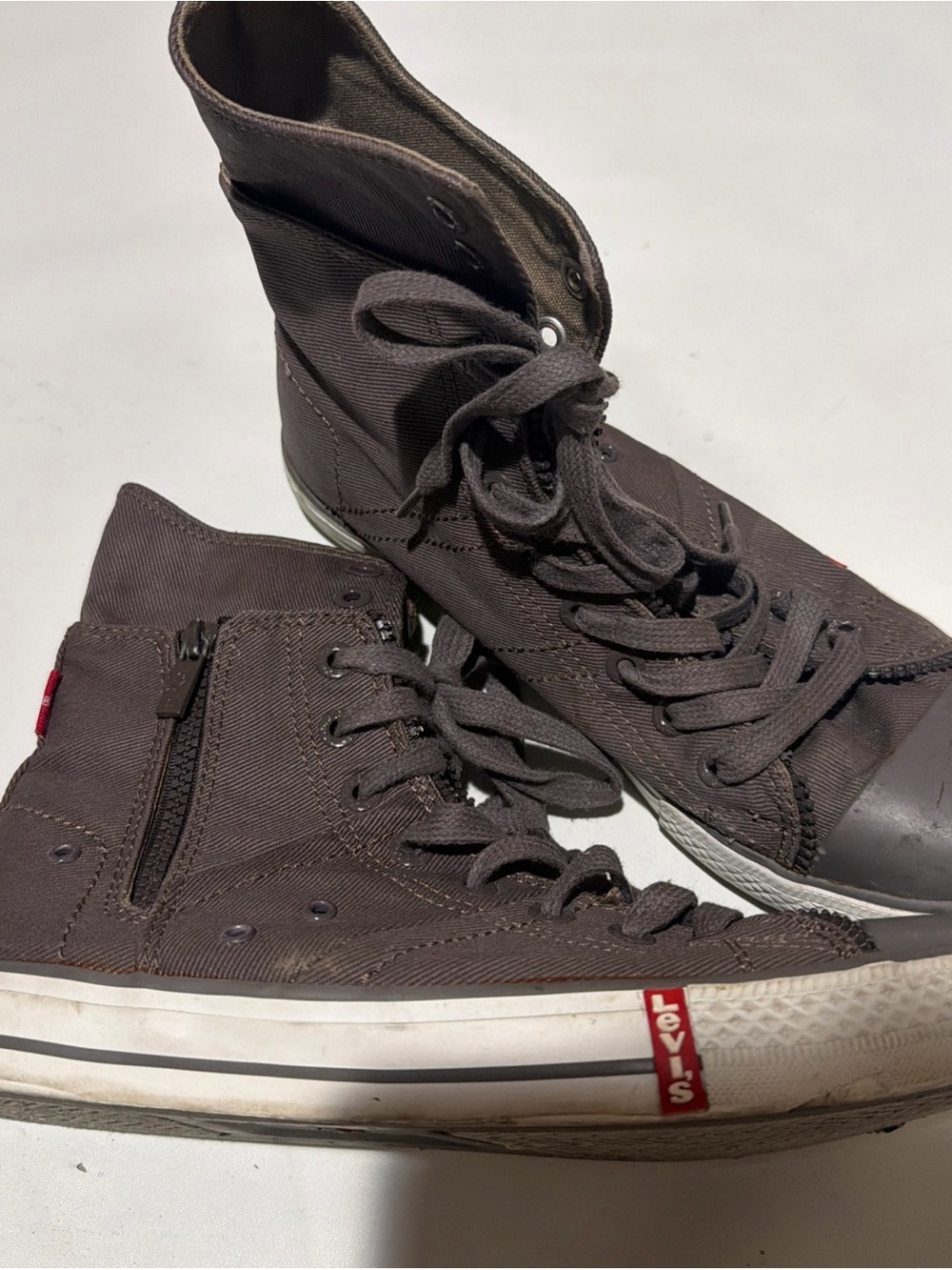 Levi's Men's Dark Brown High-Top Canvas Sneakers with Side Zipper